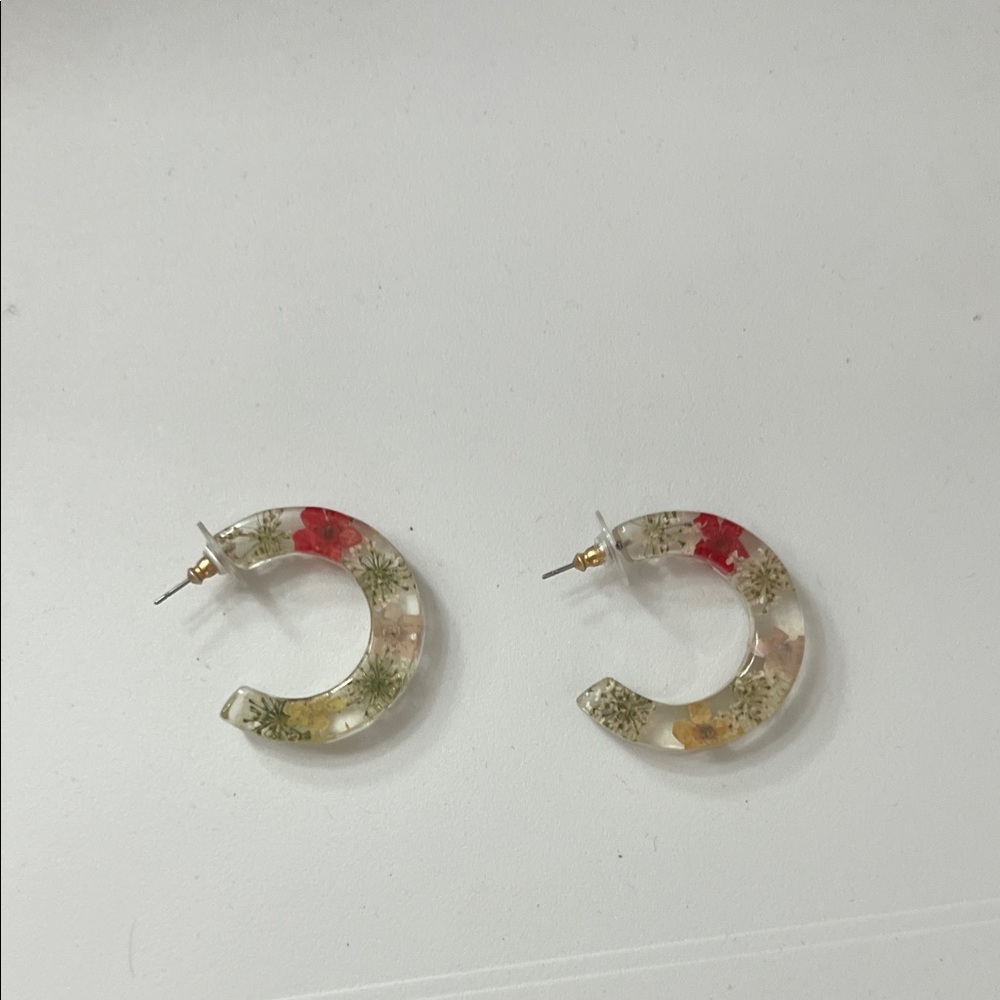 Floral Resin Hoop Earrings